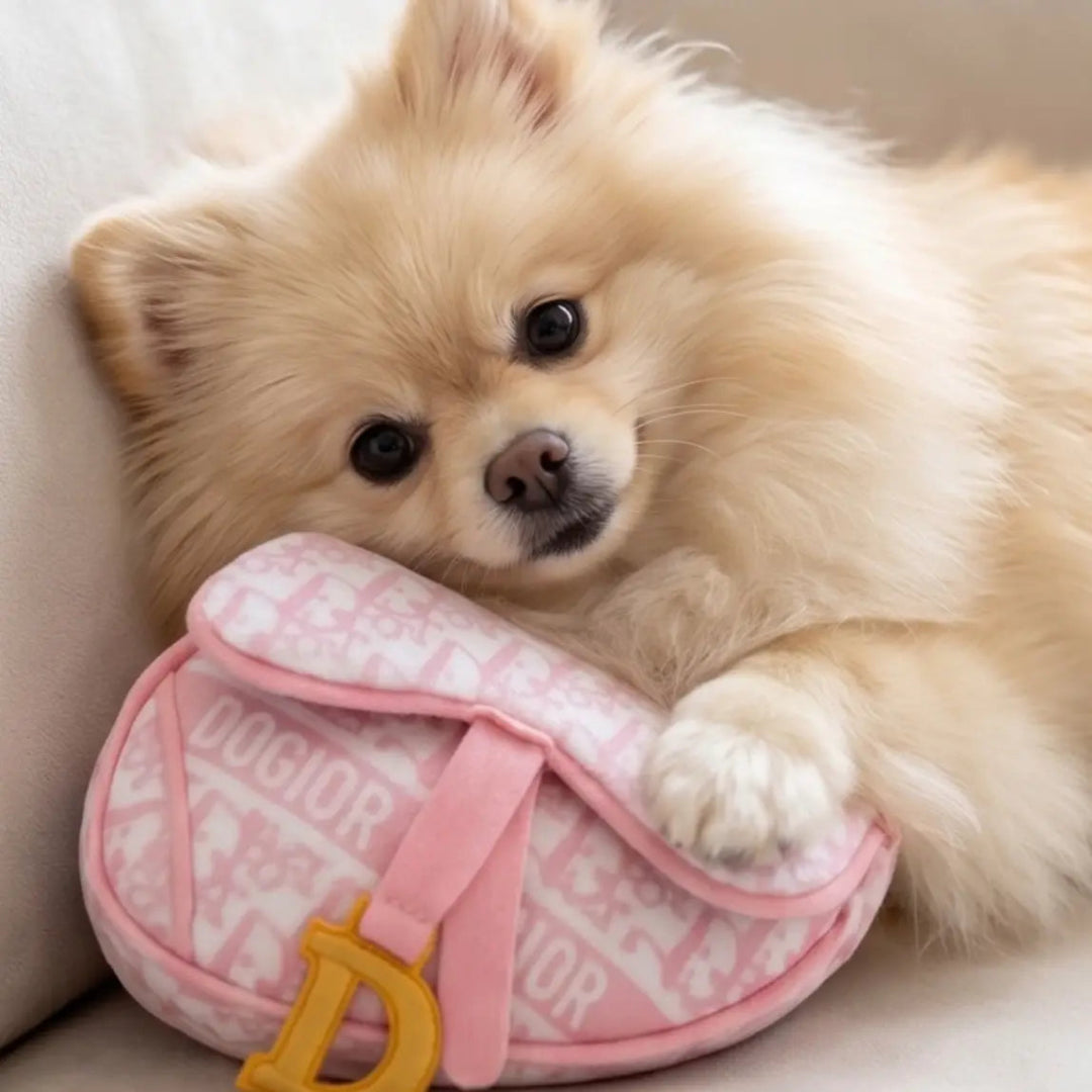 Pink Dogior Saddle Bag | Squeaker Plush Dog Toy