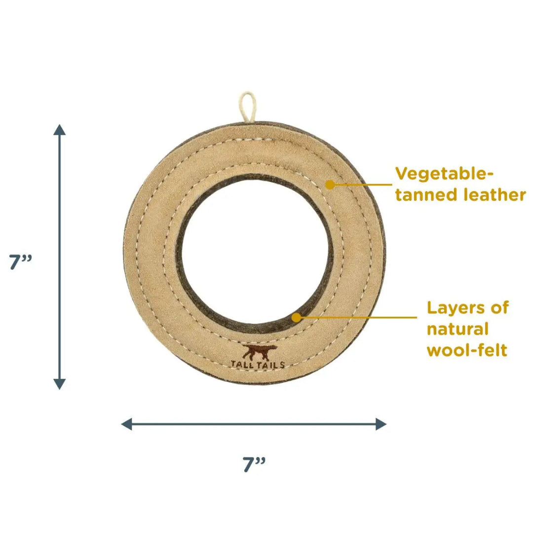 Tall Tails Natural Leather & Wool Ring Toy - 7"