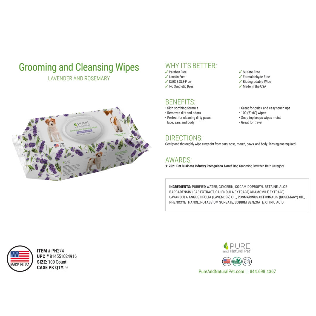 Pure and Natural Pet - Grooming and Cleansing Wipes (Lavender and Rosemary) 100 Wipes