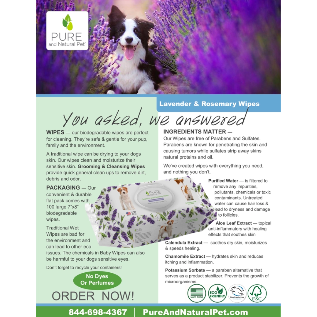 Pure and Natural Pet - Grooming and Cleansing Wipes (Lavender and Rosemary) 100 Wipes