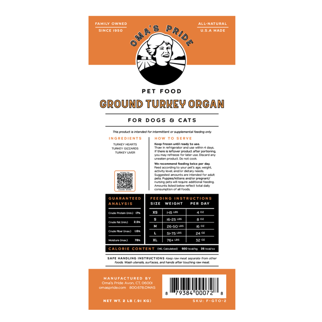 Oma's Pride Ground Turkey Organ Meat 2 lb