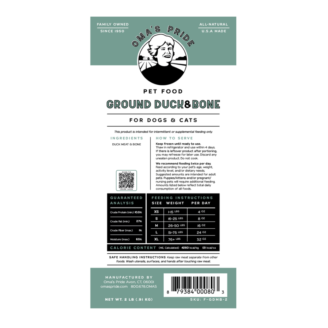 Oma's Pride Ground Duck Meat with Bone 2 lb