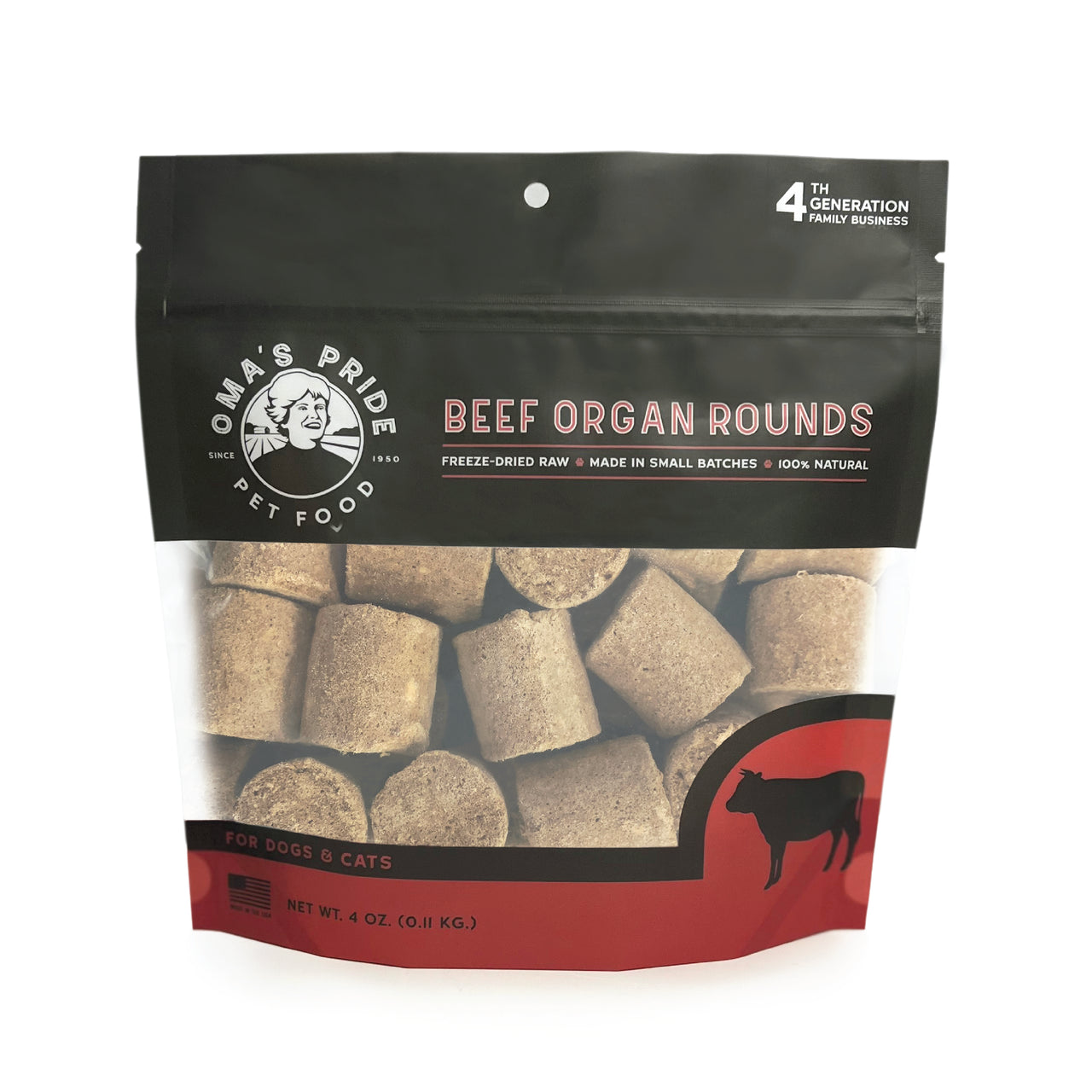 Oma's Pride: Freeze Dried Rounds Beef Organs 4 Oz