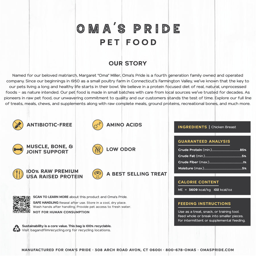 Oma's Pride: Freeze Dried Chicken Breast Chunks 4 Oz