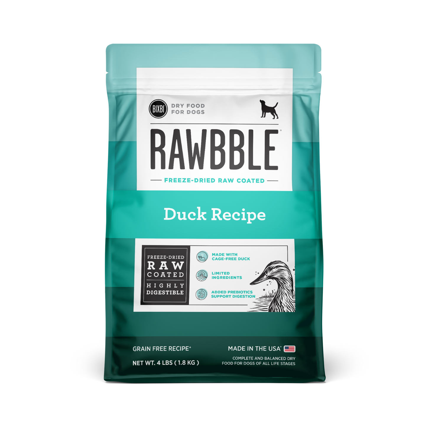 BIXBI Rawbble Dry Food for Dogs – Duck Recipe 4lb