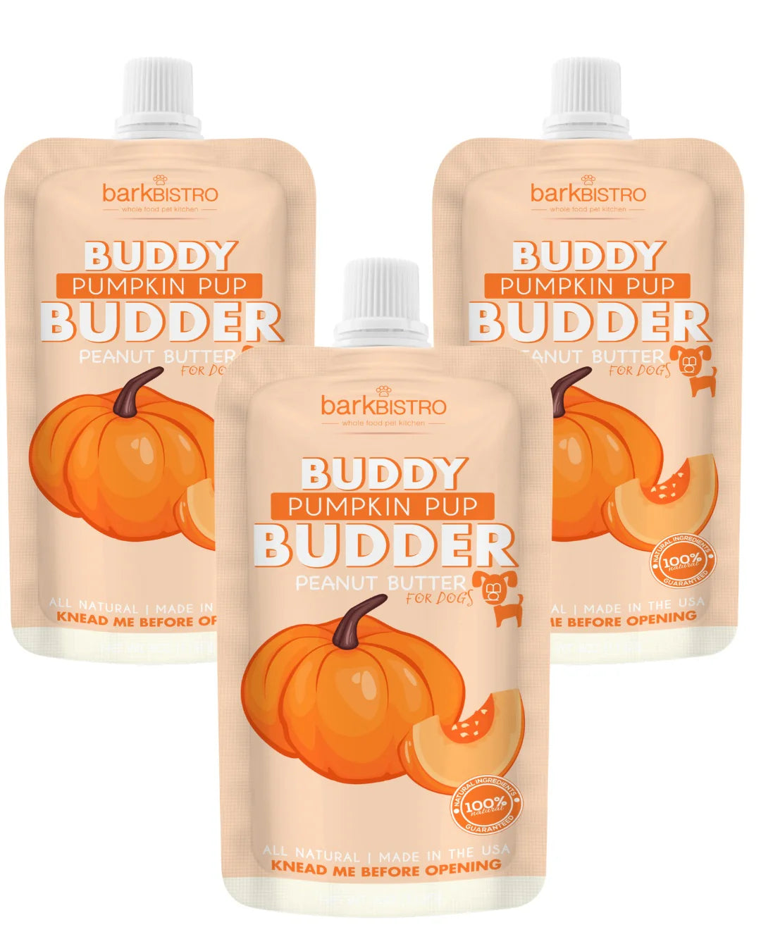 Buddy Budder - Pumpkin - Dog Peanut Butter - 4oz Squeeze Packs