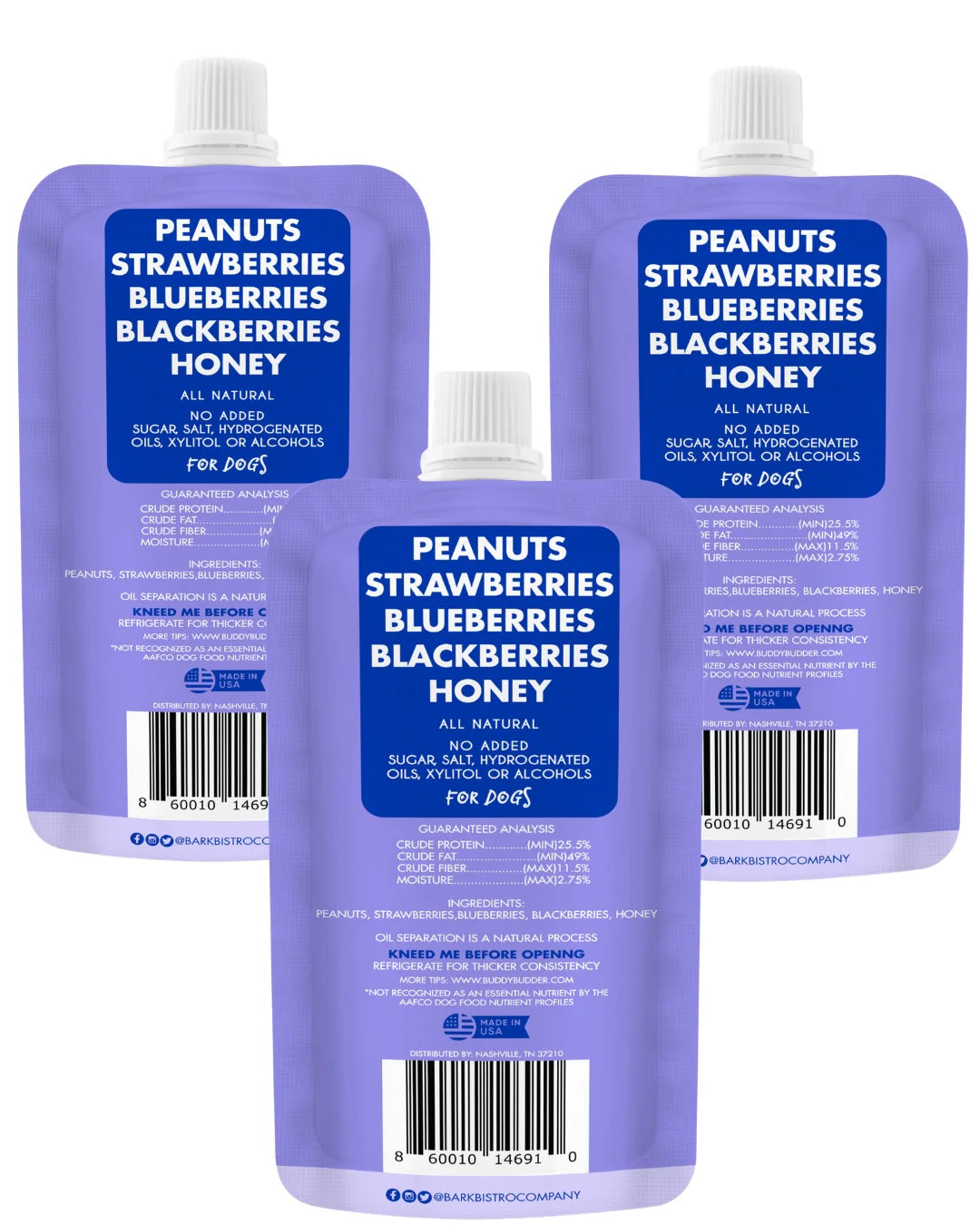 Buddy Budder - Superberry Snoot - Dog Peanut Butter - 4oz Squeeze Packs