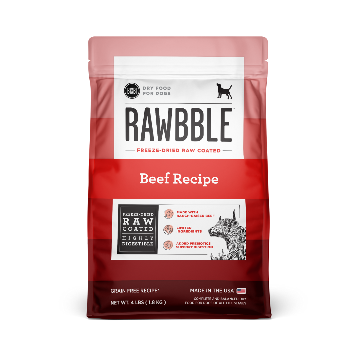 BIXBI Rawbble Dry Food for Dogs - Beef Recipe 4lb