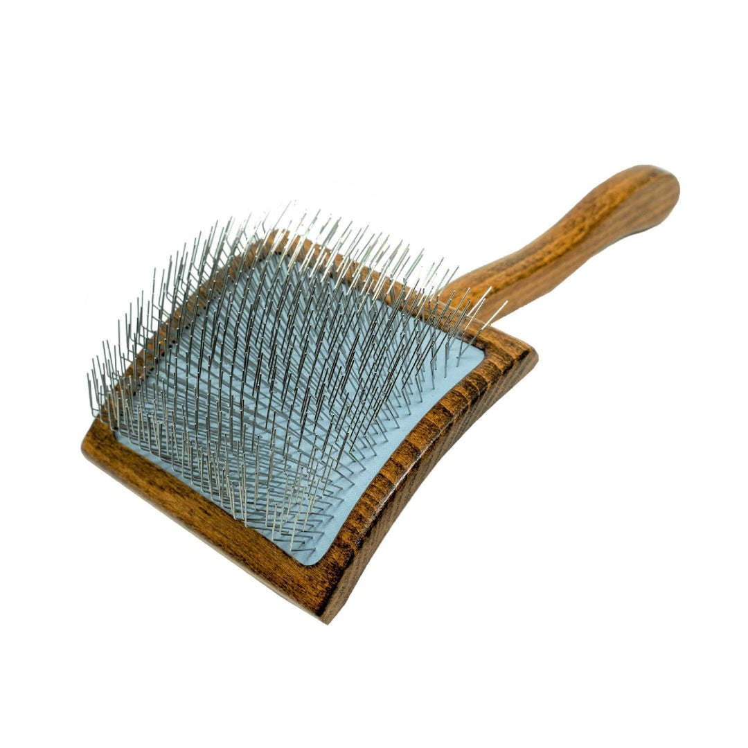 Ergonomic Wooden Slicker Brush with Long Pins For Dense Coats (0.98”)