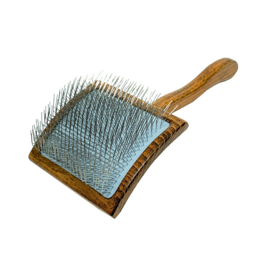 Ergonomic Wooden Slicker Brush with Long Pins For Dense Coats (0.98”)