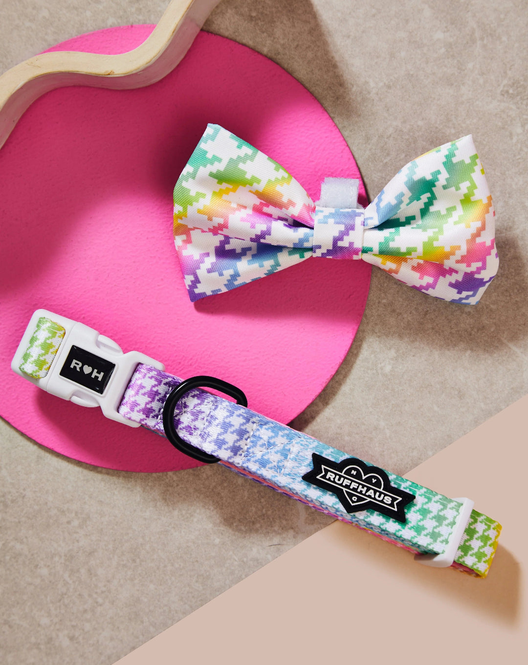 Ruffhaus Rainbow Dog Collar and Bowtie