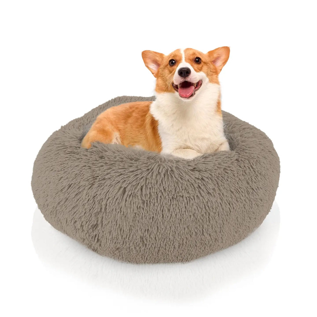 Luxe Shaggy Fur Donut Bolster Pet Bed