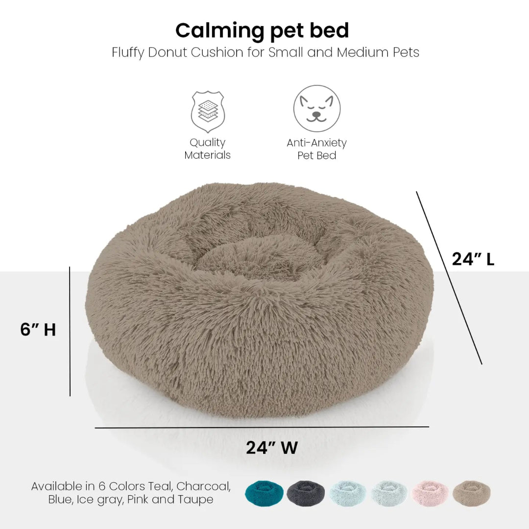Luxe Shaggy Fur Donut Bolster Pet Bed