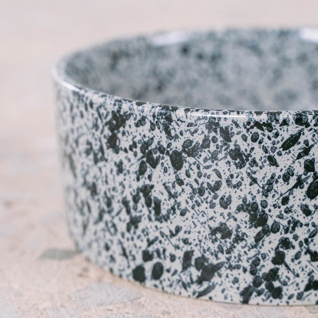 Salt & Pepper Ceramic Dog Bowl