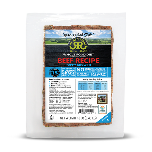 Raised Right Dog Frozen Puppy Growth Beef 1lb