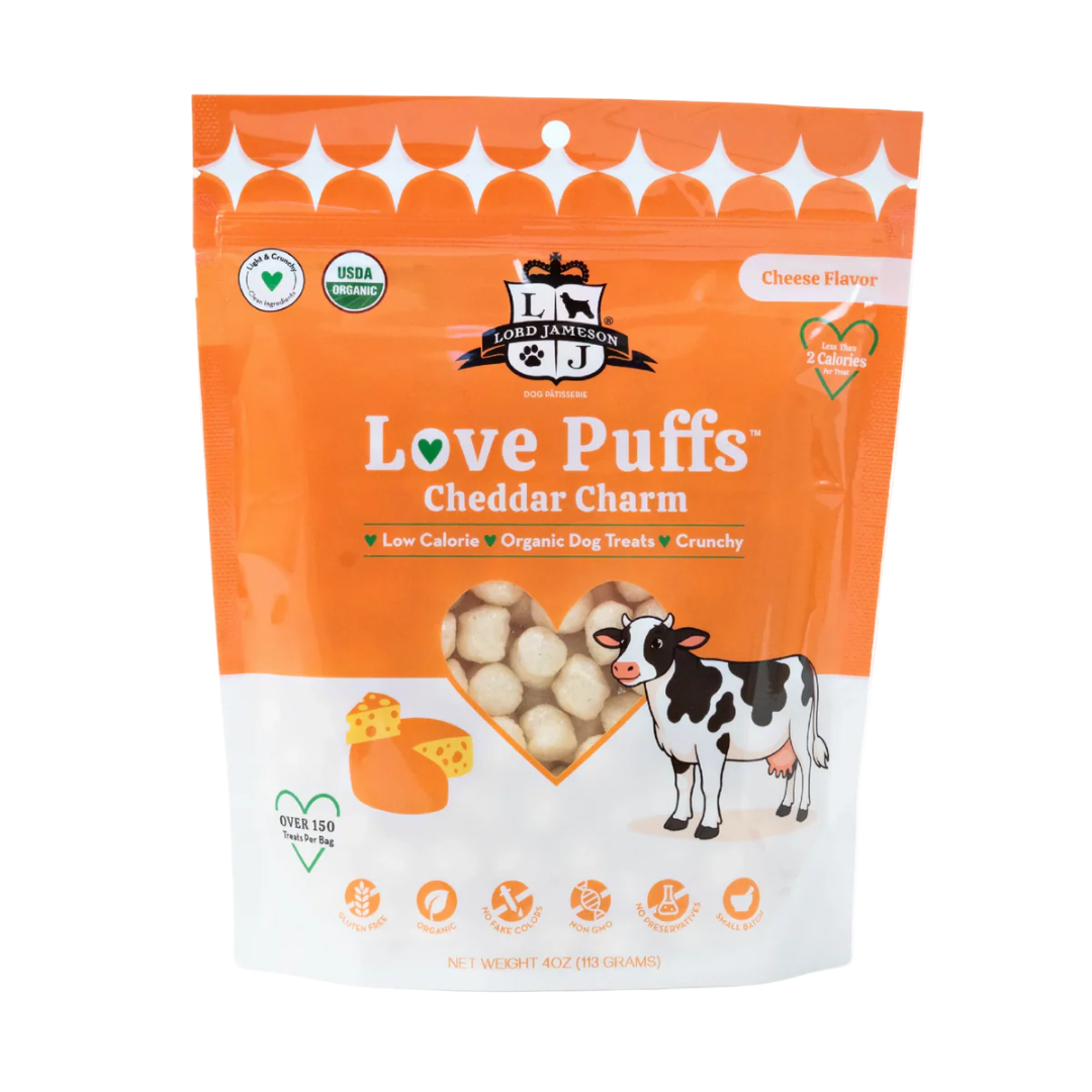 Lord Jameson Dog Love Puffs Organic Treats Cheddar Charm 4oz