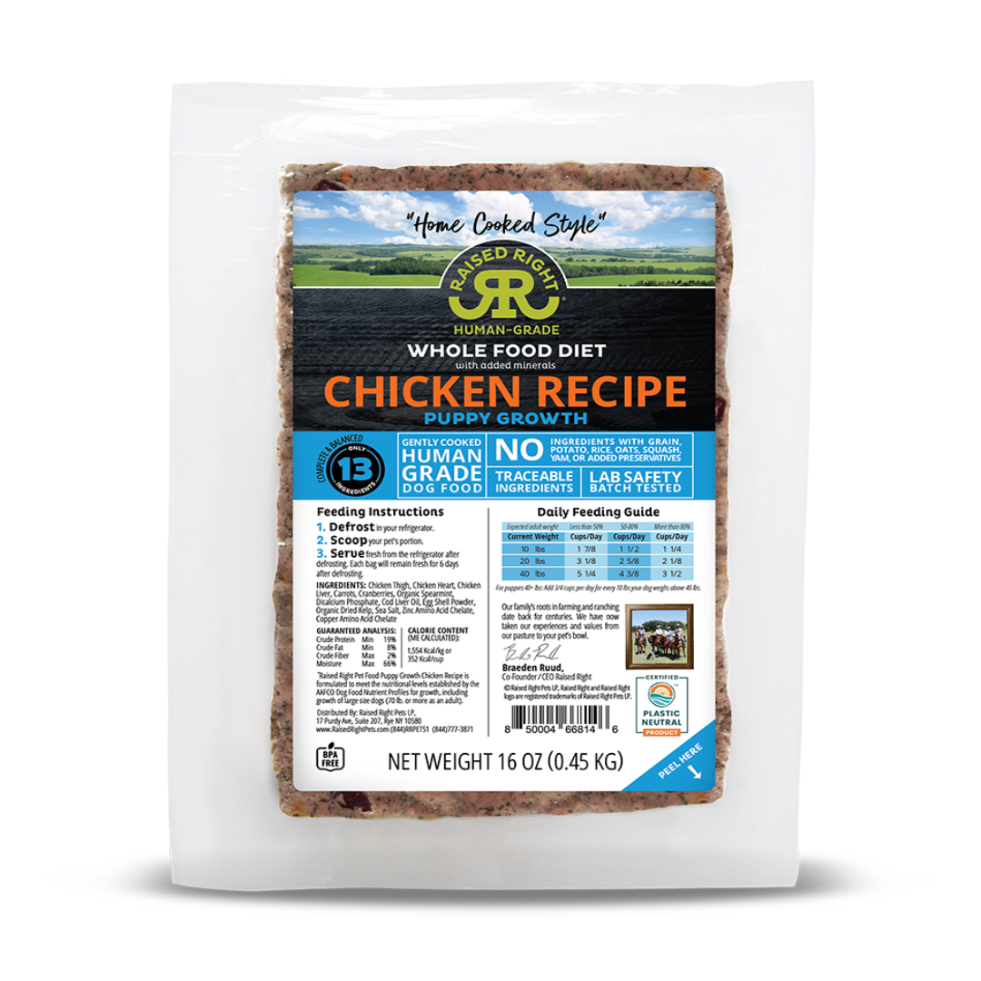 Raised Right Dog Frozen Puppy Growth Chicken 1lb