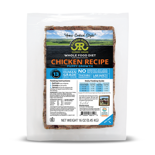Raised Right Dog Frozen Puppy Growth Chicken 1lb