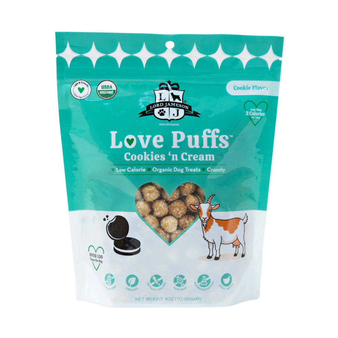 Lord Jameson Dog Love Puffs Organic Treats Cookies & Cream 4oz