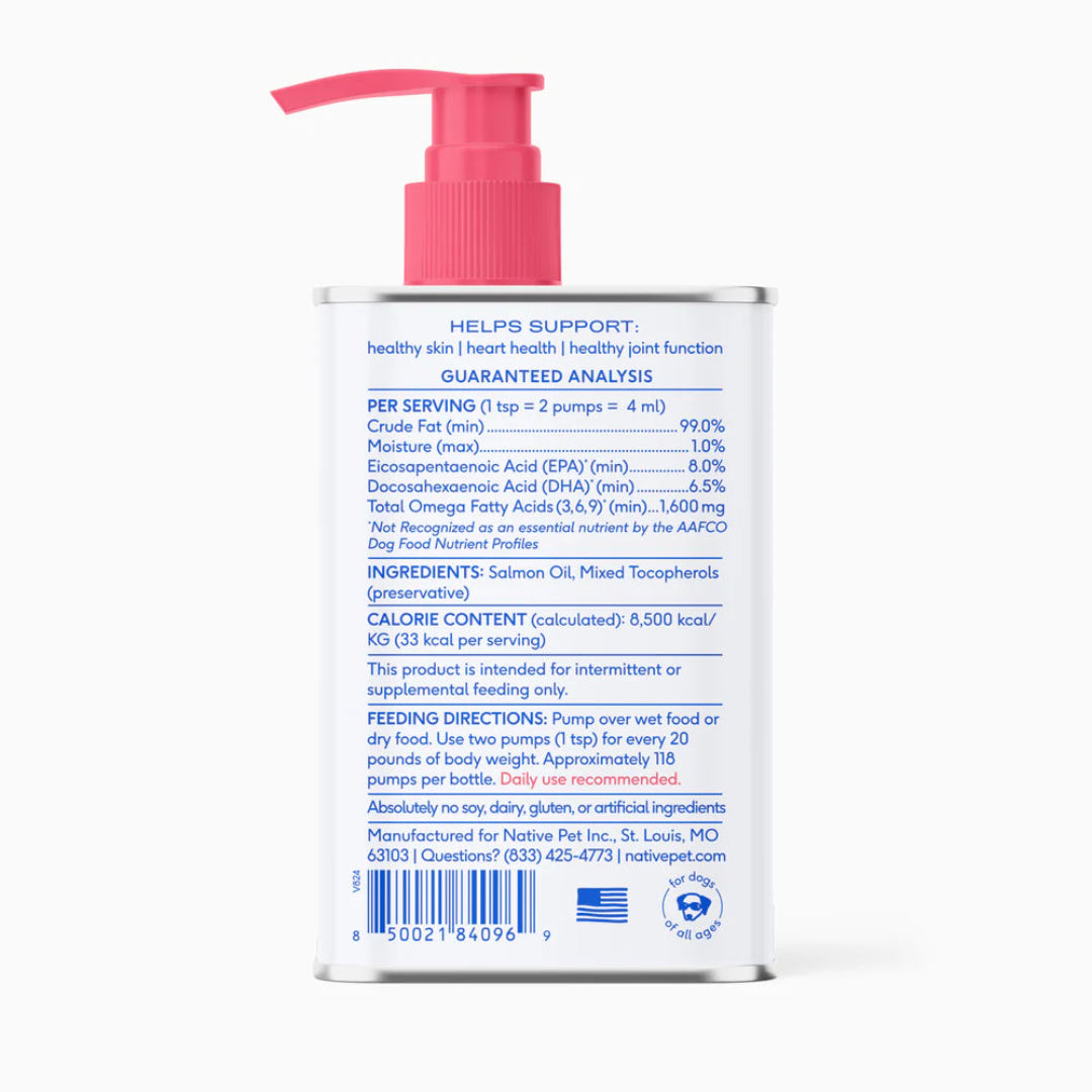 Native Pet - Sockeye Salmon Oil - Skin & Coat Health 8oz