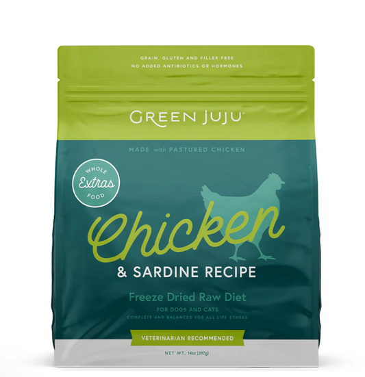 Green Juju: Freeze Dried Raw Diet Chicken & Sardines 14oz