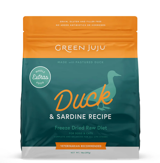 Green Juju: Freeze Dried Raw Diet Duck & Sardine 14oz