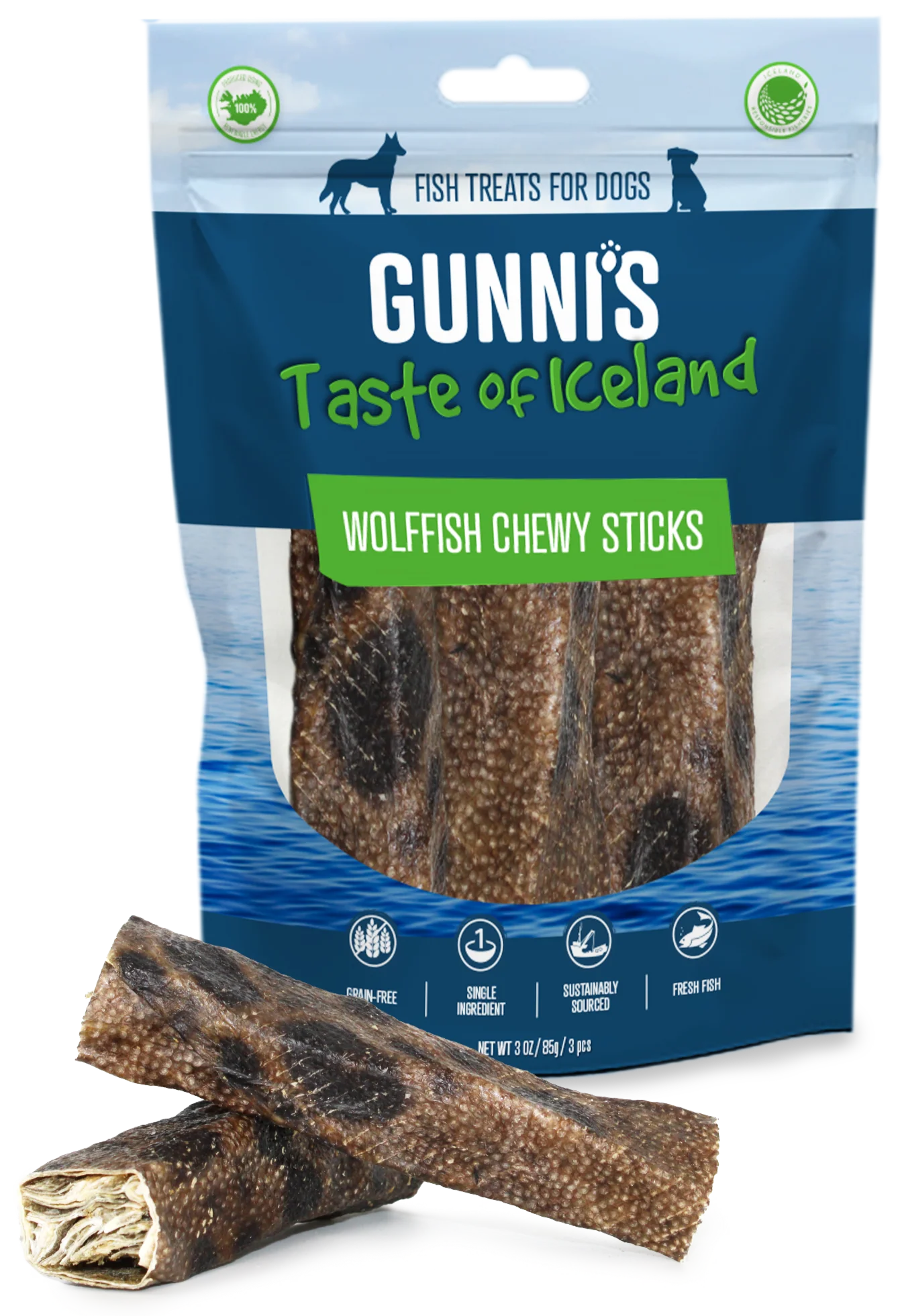 Gunni's Dog Wolffish Chewy Sticks 3 Pack