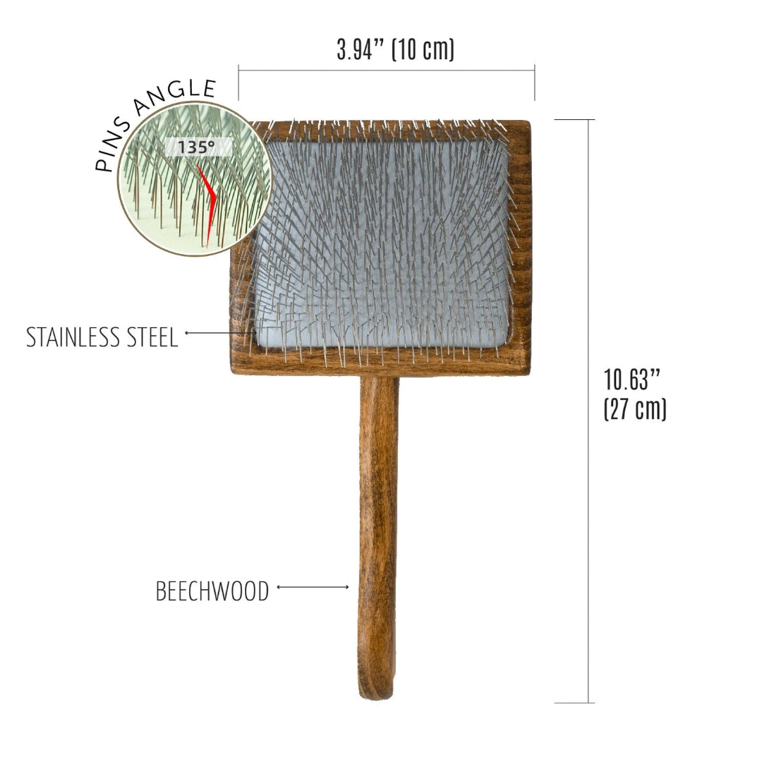 Ergonomic Wooden Slicker Brush with Long Pins For Dense Coats (0.98”)