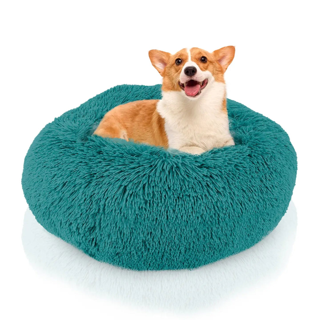 Luxe Shaggy Fur Donut Bolster Pet Bed