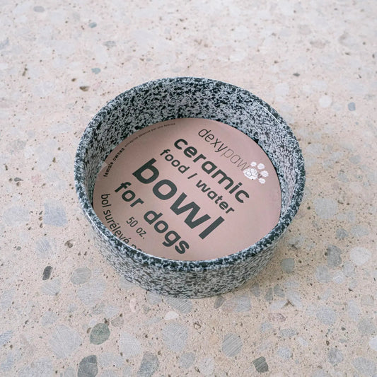 Salt & Pepper Ceramic Dog Bowl