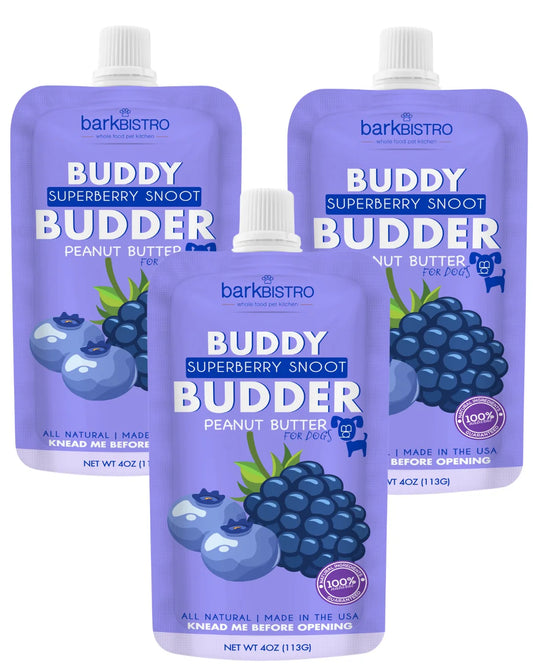 Buddy Budder - Superberry Snoot - Dog Peanut Butter - 4oz Squeeze Packs
