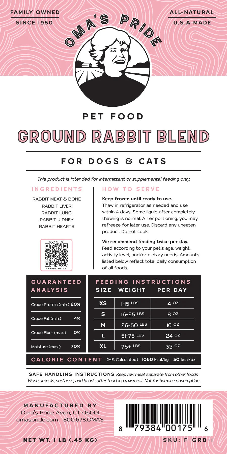 Oma's Pride Dog & Cat Frozen Exotic Ground Rabbit 1lb